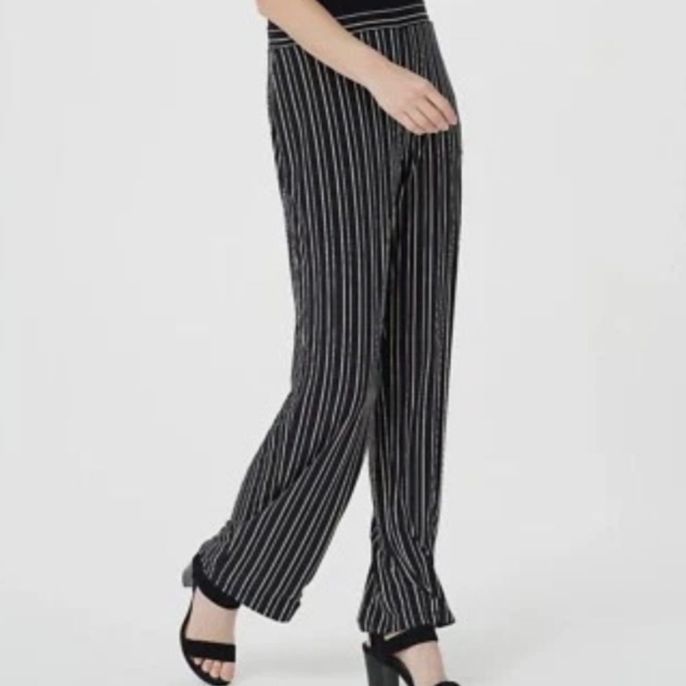 Susan GRAVER  Liquid Chic Striped Black Wide-Leg Pants